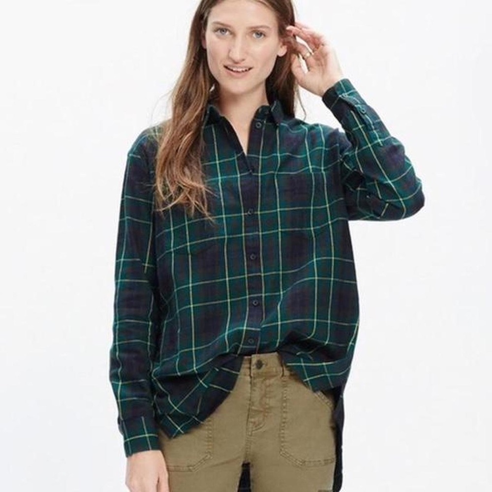Madewell Green Yellow Grid Plaid Flannel